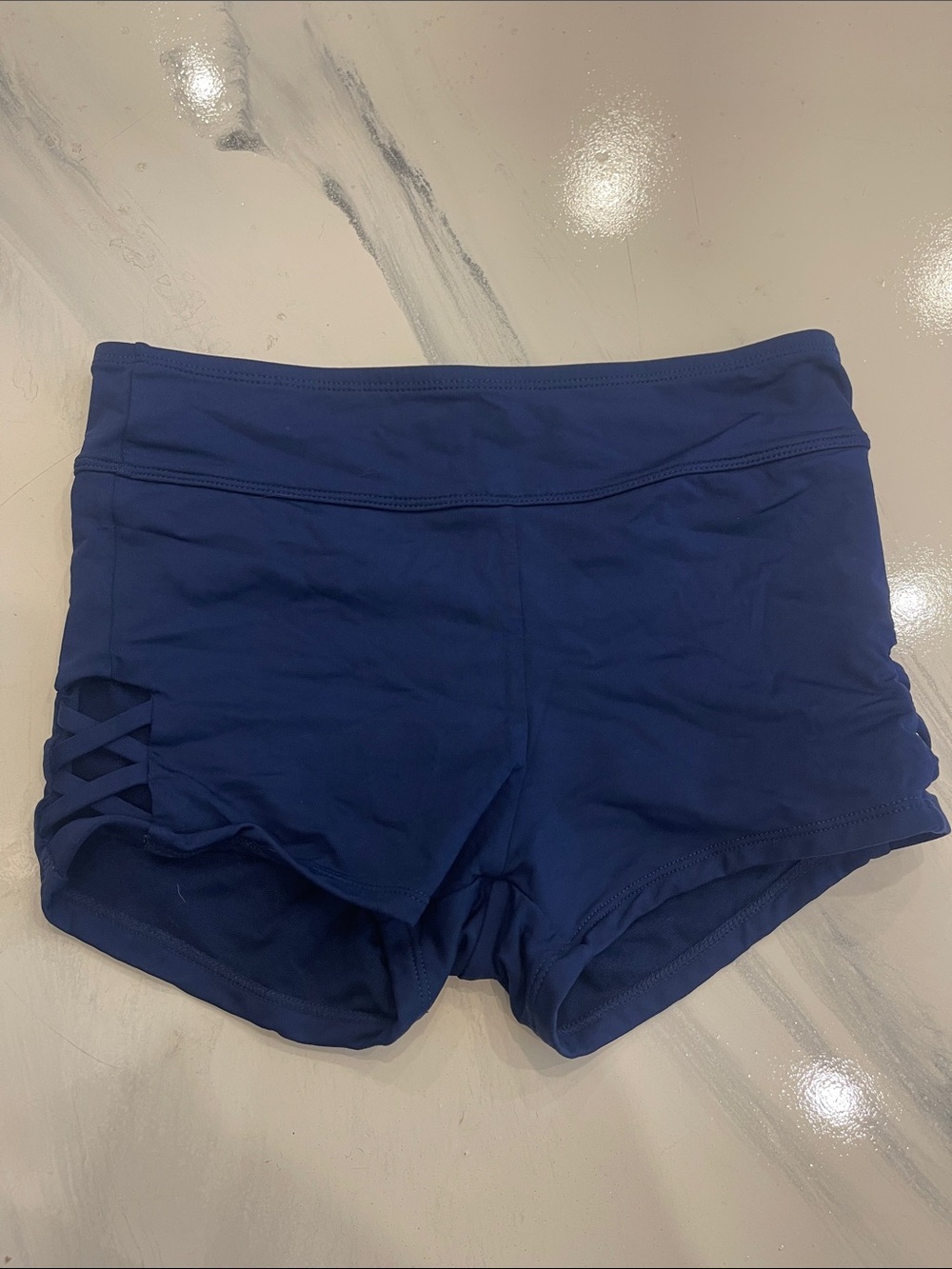 Shade & Shore Navy Blue Bike Shorts with Side Strappy Detail